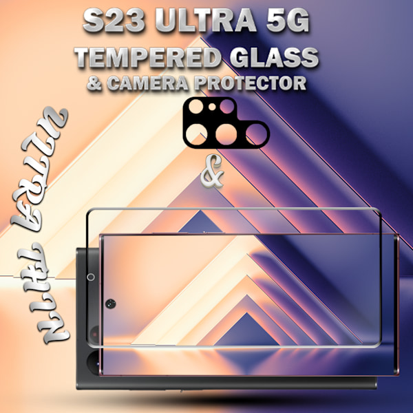 1-Pack SAMSUNG S23 ULTRA Skærmbeskyttelse & 1-Pack linsebeskyttelse - Hærdet Glas 9H - Super kvalitet 3D