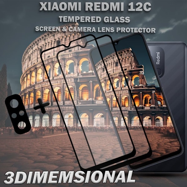 2-Pack XIAOMI REDMI 12C Skærmbeskyttelse & 1-Pack linsebeskyttelse - Hærdet Glas 9H - Super kvalitet 3D