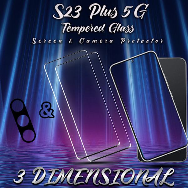 2-Pack Samsung S23 Plus 5G Skärmskydd & 1-Pack linsskydd - Härdat Glas 9H - Super kvalitet 3D