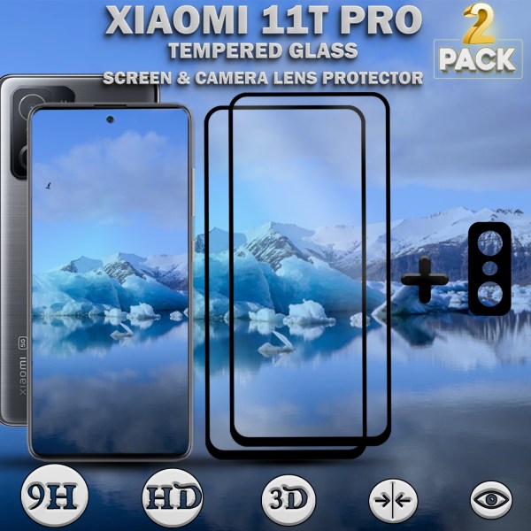 2-Pack Xiaomi 11T Pro Skärmskydd & 1-Pack linsskydd - Härdat Glas 9H - Super kvalitet 3D