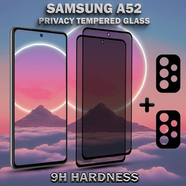 2-Pack Privacy Samsung A52 Skärmskydd & 2-Pack linsskydd - Härdat Glas 9H - Super kvalitet 3D