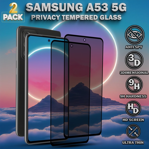 2-Pack Privacy Skärmskydd For Samsung A53 (5G) - Härdat Glas 9H - Super Kvalitet 3D