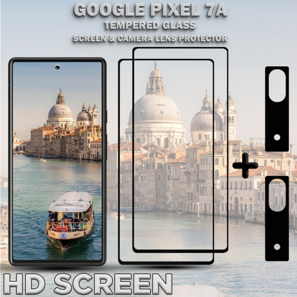 2-Pack GOOGLE PIXEL 7A Skärmskydd & 2-Pack linsskydd - Härdat Glas 9H - Super kvalitet 3D