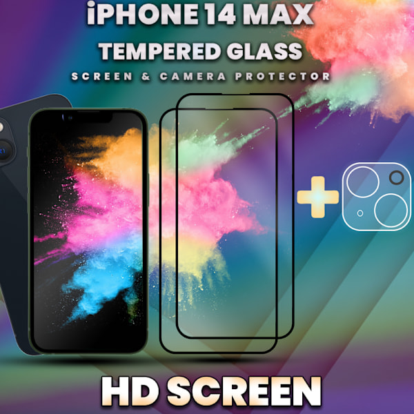 2-Pack iPhone 14 Max - skärmskydd & linsskydd - härdat glas 9H