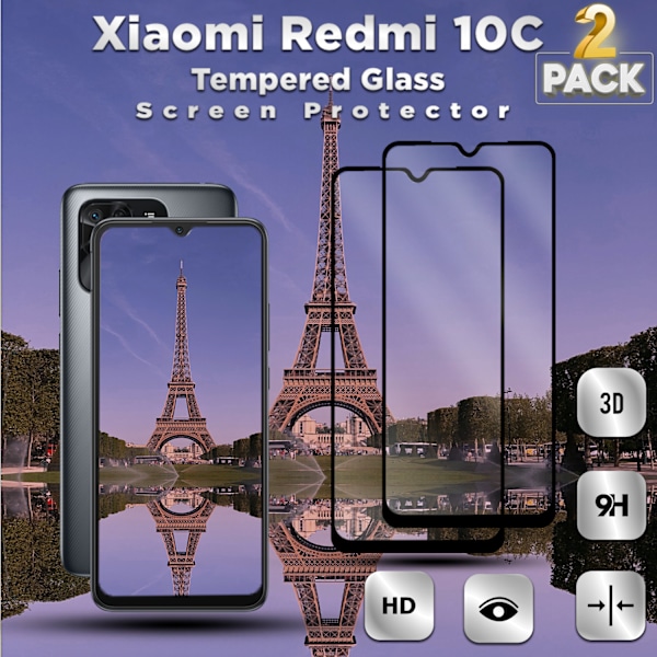 2-Pack XIAOMI REDMI 10C Näytönsuoja - Karkaistu Lasi 9H - Super laatu 3D