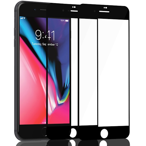2-Pack Iphone 8 Plus Black Skärmskydd - Härdat Glas 9H - Super kvalitet 3D