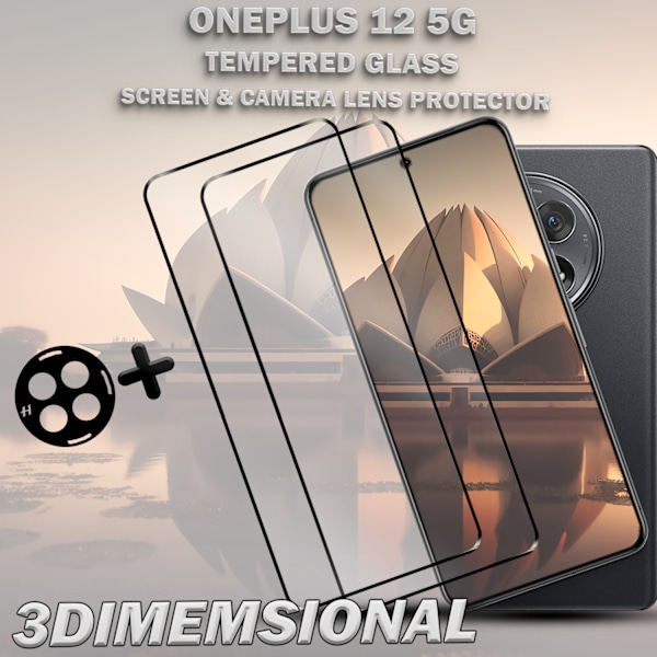 2-Pack ONEPLUS 12 Skærmbeskyttelse & 1-Pack linsebeskyttelse - Hærdet Glas 9H - Super kvalitet 3D