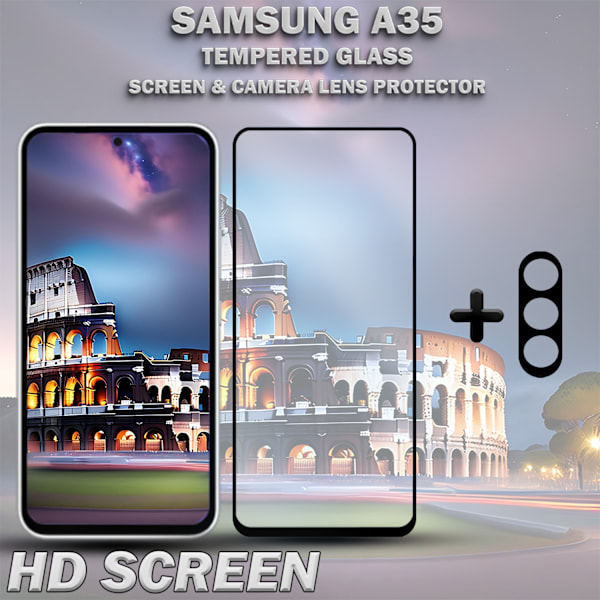 1-Pack SAMSUNG A35 Skærmbeskyttelse & 1-Pack linsebeskyttelse - Hærdet Glas 9H - Super kvalitet 3D