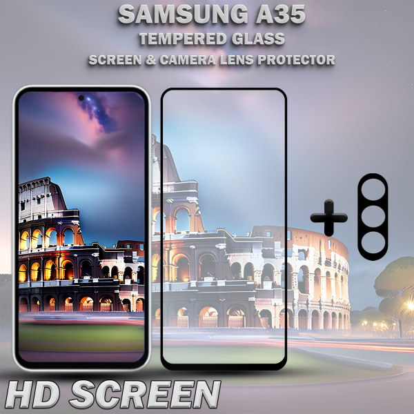 1-Pack SAMSUNG A35 Skärmskydd & 1-Pack linsskydd - Härdat Glas 9H - Super kvalitet 3D