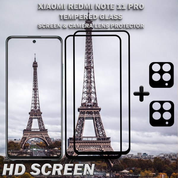 2-Pack Xiaomi Redmi Note 11 Pro Skärmskydd & 2-Pack linsskydd - Härdat Glas 9H - Super kvalitet 3D