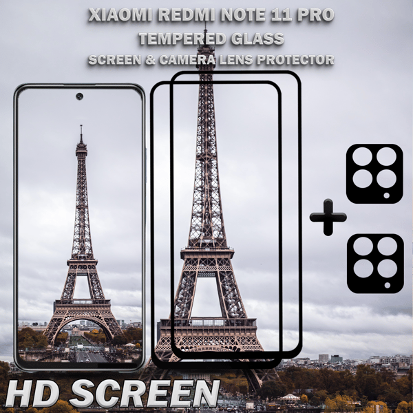2-Pack Xiaomi Redmi Note 11 Pro Skärmskydd & 2-Pack linsskydd - Härdat Glas 9H - Super kvalitet 3D