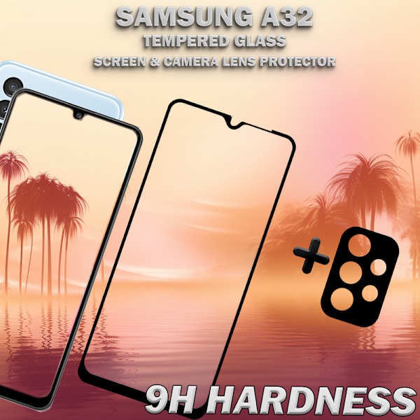 1-Pack Samsung A32 Skärmskydd & 1-Pack linsskydd - Härdat Glas 9H - Super kvalitet 3D