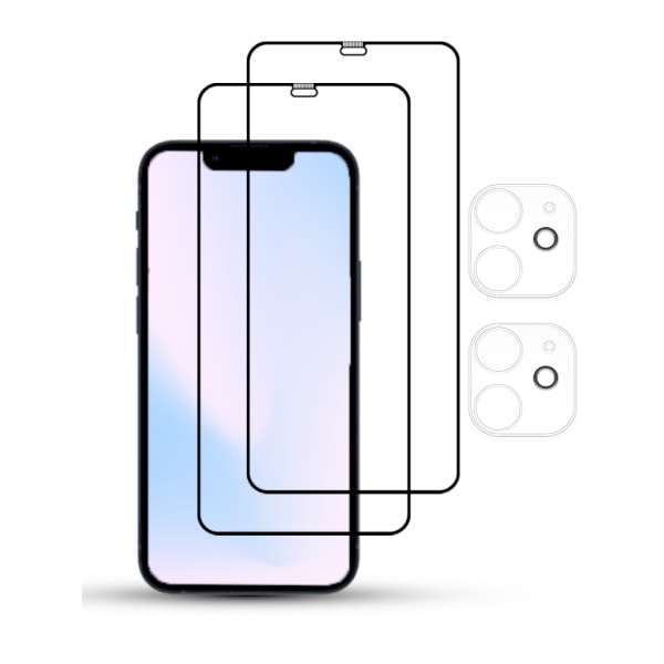 2-Pack IPHONE 12 SCREEN & 2 LENS Skärmskydd - Härdat Glas 9H - Super kvalitet 3D