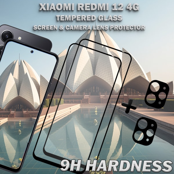 2-Pack XIAOMI REDMI 12 4G Skärmskydd & 2-Pack linsskydd - Härdat Glas 9H - Super kvalitet 3D
