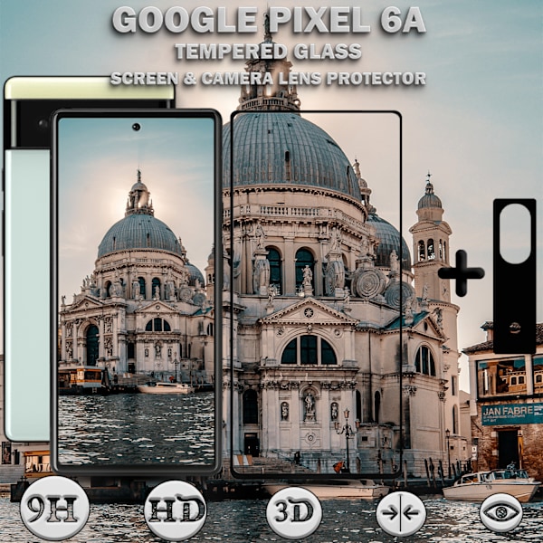 1-Pack GOOGLE PIXEL 6A Näytönsuoja & 1-Pack linssinsuoja - Karkaistu Lasi 9H - Super laatu 3D