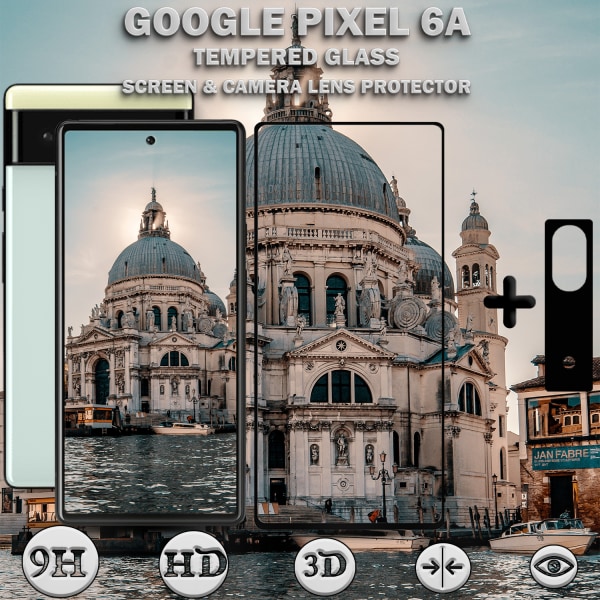 1-Pack Google Pixel 6A Skärmskydd & 1-Pack linsskydd - Härdat Glas 9H - Super kvalitet 3D