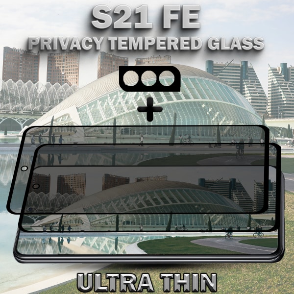 2-Pack Privacy SAMSUNG S21 FE Skärmskydd & 1-Pack linsskydd - Härdat Glas 9H - Super kvalitet 3D