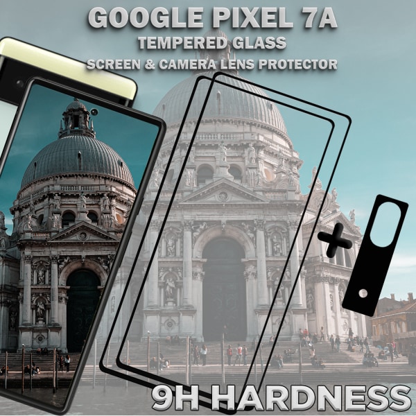 2-Pack GOOGLE PIXEL 7A Skärmskydd & 1-Pack linsskydd - Härdat Glas 9H - Super kvalitet 3D