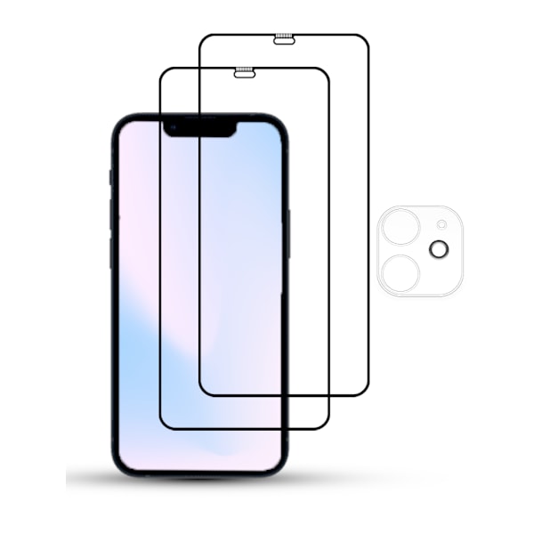 2-Pack IPHONE 12 SCREEN & 1 LENS Skärmskydd - Härdat Glas 9H - Super kvalitet 3D