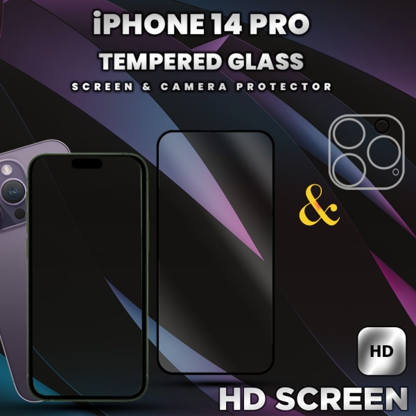 1-Pack iPhone 14 Pro-Skärmskydd & 1-Pack linsskydd -Härdat Glas