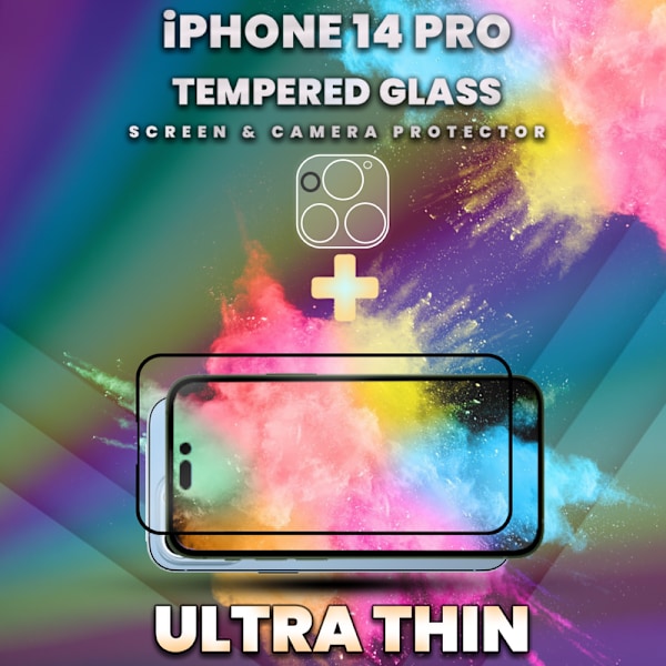 iPhone 14 Pro - skärmskydd & linsskydd - härdat glas 9H - 3D