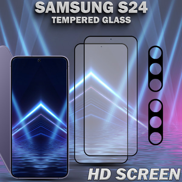 2-Pack SAMSUNG S24 Skærmbeskyttelse & 2-Pack linsebeskyttelse - Hærdet Glas 9H - Super kvalitet 3D