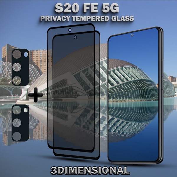 2-Pack Privacy SAMSUNG S20 FE 5G Skärmskydd & 2-Pack linsskydd - Härdat Glas 9H - Super kvalitet 3D