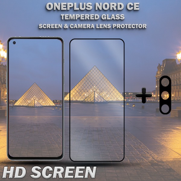 1-Pack ONEPLUS NORD CE Skærmbeskyttelse & 1-Pack linsebeskyttelse - Hærdet Glas 9H - Super kvalitet 3D
