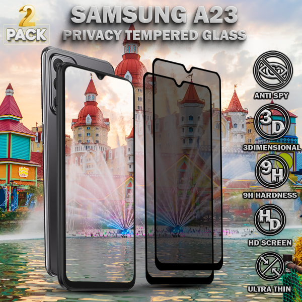 2-Pack Privacy Skärmskydd For Samsung A23 - Härdat Glas 9H - Super Kvalitet 3D