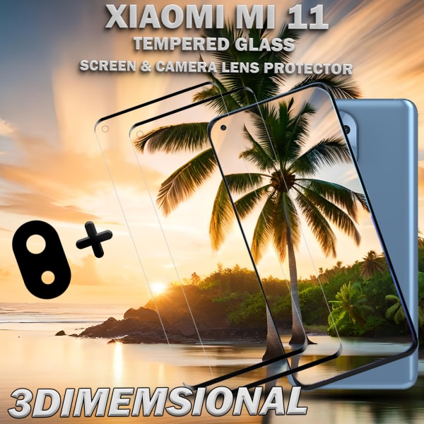 2-Pack Xiaomi Mi 11 Skärmskydd & 1-Pack linsskydd - Härdat Glas 9H - Super kvalitet 3D