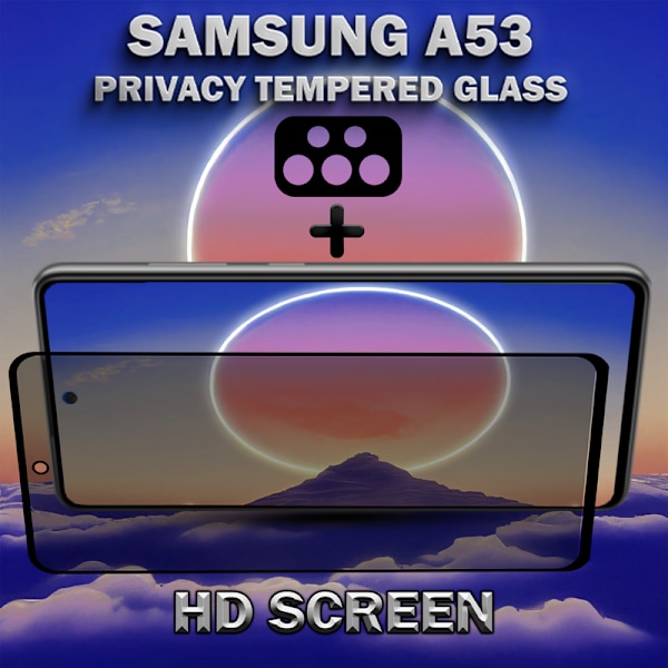 1-Pack Privacy Samsung A53 Skärmskydd & 1-Pack linsskydd - Härdat Glas 9H - Super kvalitet 3D