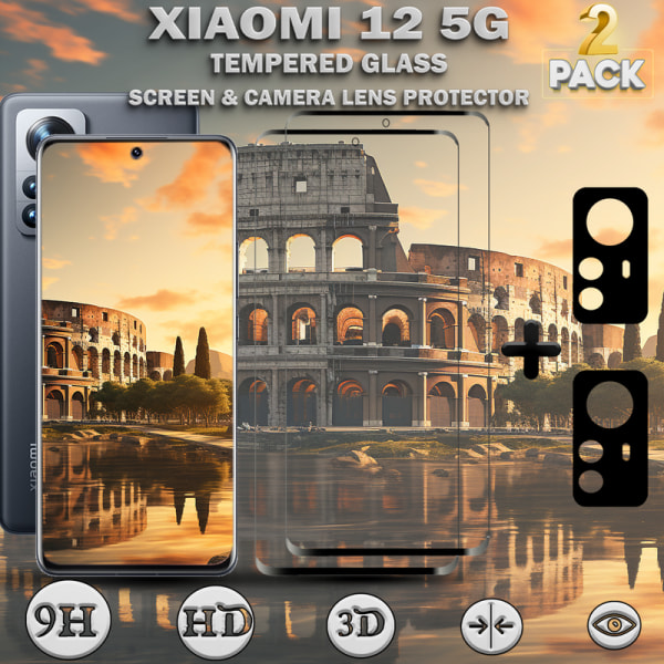 2-Pack XIAOMI 12 5G Skärmskydd & 2-Pack Linsskydd - Härdat Glas 9H - Topp kvalitet 3D