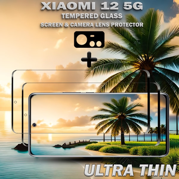 2-Pack Xiaomi 12 (5G) Skärmskydd & 1-Pack linsskydd - Härdat Glas 9H - Super kvalitet 3D