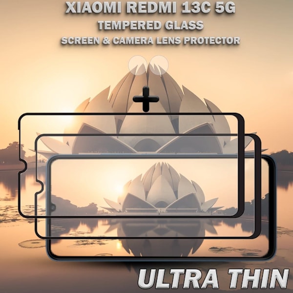 2-Pack XIAOMI REDMI 13C 5G Skärmskydd & 1-Pack linsskydd - Härdat Glas 9H - Super kvalitet 3D