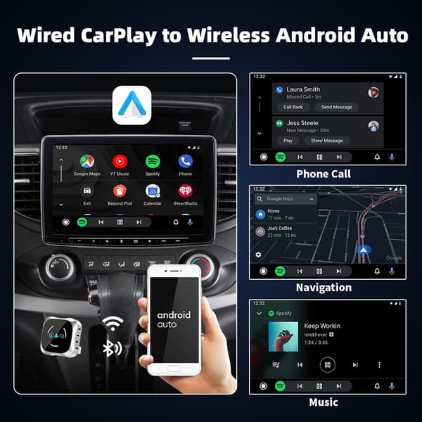 Trådløs CarPlay & Android Auto-adapter 4-i-1 med Bluetooth 5.2