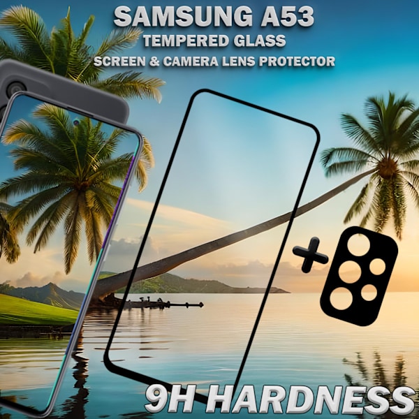 1-Pack Samsung A53 Skärmskydd & 1-Pack linsskydd - Härdat Glas 9H - Super kvalitet 3D