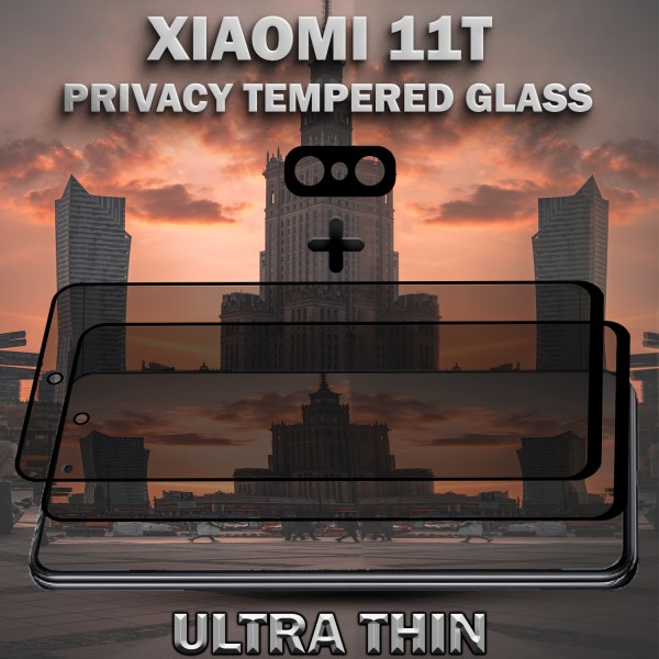 2-Pack Privacy XIAOMI 11T Skärmskydd & 1-Pack linsskydd - Härdat Glas 9H - Super kvalitet 3D