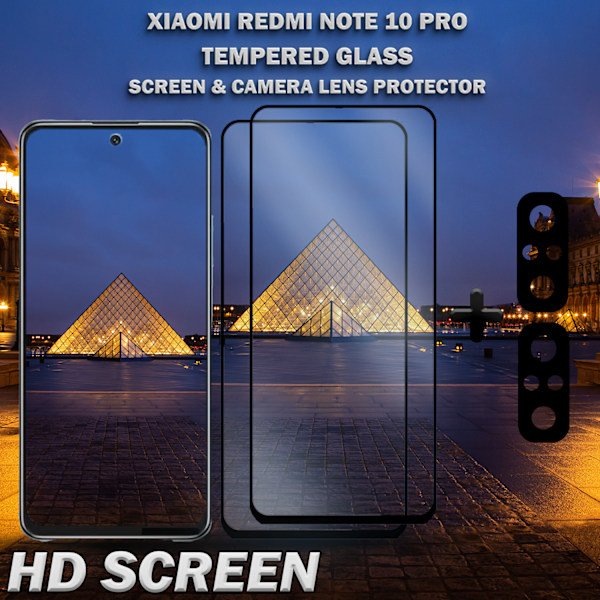 2-Pack XIAOMI REDMI NOTE 10 PRO Skærmbeskyttelse & 2-Pack linsebeskyttelse - Hærdet Glas 9H - Super kvalitet 3D