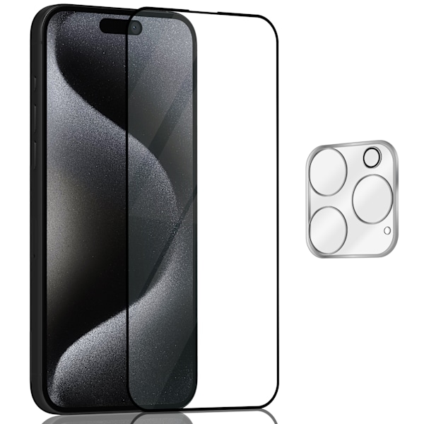1-Pack ‏‏Iphone 15 Pro Skärmskydd & 1-Pack linsskydd - Härdat Glas 9H - Super kvalitet 3D