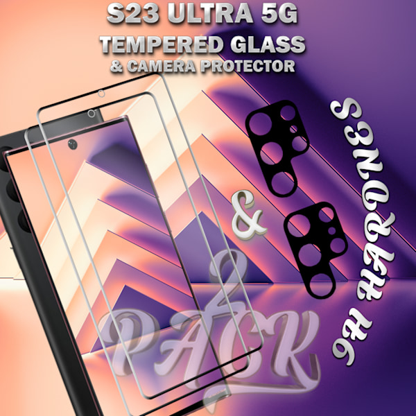 2-Pack SAMSUNG S23 ULTRA Skærmbeskyttelse & 2-Pack linsebeskyttelse - Hærdet Glas 9H - Super kvalitet 3D