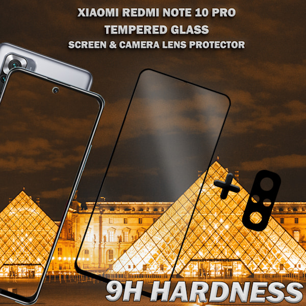 1-Pack XIAOMI REDMI NOTE 10 PRO Skærmbeskyttelse & 1-Pack linsebeskyttelse - Hærdet Glas 9H - Super kvalitet 3D