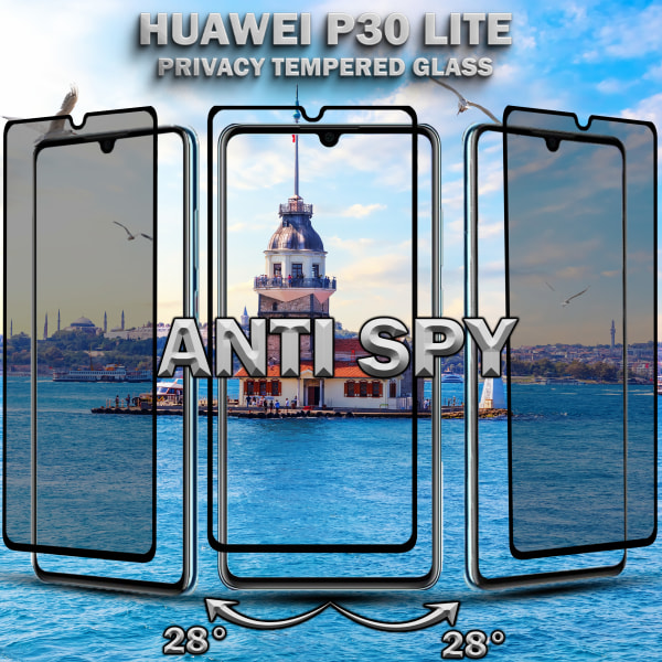 1-Pack Privacy Skärmskydd For Huawei P30 Lite - Härdat Glas 9H - Super Kvalitet 3D