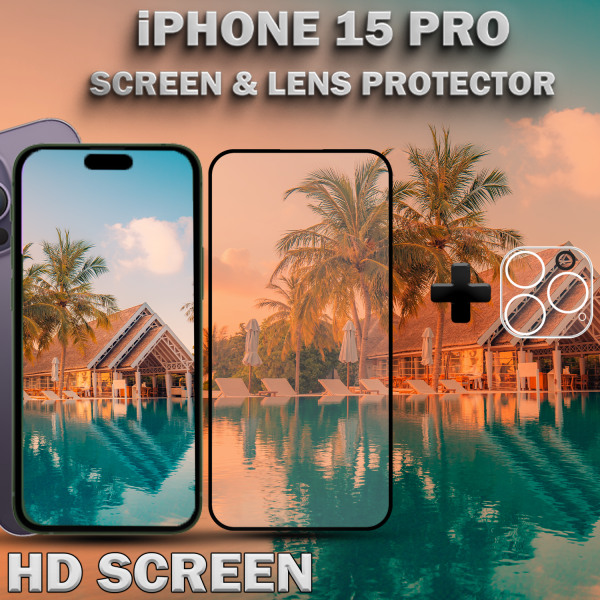 1-Pack iPhone 15 Pro - skärmskydd & 1-Pack linsskydd -härdat glas 9H