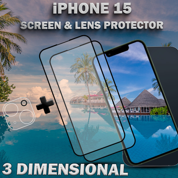 2-Pack iPhone 15 - skärmskydd & 1-Pack linsskydd -härdat glas 9H