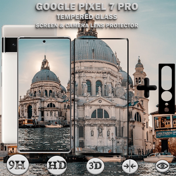 1-Pack Google Pixel 7 Pro Skärmskydd & 1-Pack linsskydd - Härdat Glas 9H - Super kvalitet 3D