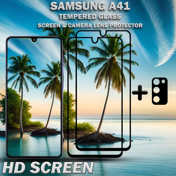2-Pack Samsung A41 Skärmskydd & 1-Pack linsskydd - Härdat Glas 9H - Super kvalitet 3D