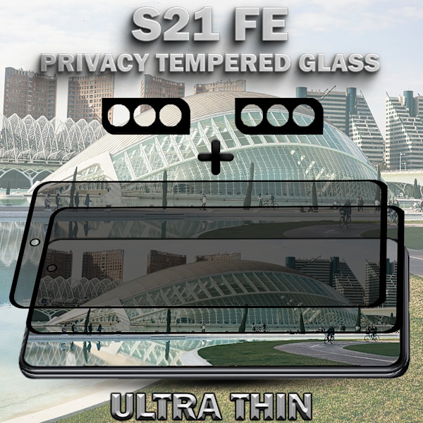 2-Pack Privacy SAMSUNG S21 FE Skärmskydd & 2-Pack linsskydd - Härdat Glas 9H - Super kvalitet 3D