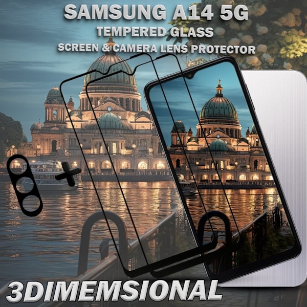 2-Pack SAMSUNG A14 Skærmbeskyttelse & 1-Pack linsebeskyttelse - Hærdet Glas 9H - Super kvalitet 3D