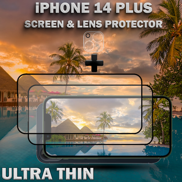 2-Pack iPhone 14 Plus Skärmskydd & 1-Pack linsskydd - Härdat Glas 9H - Super kvalitet 3D