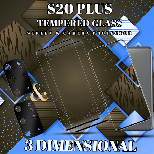 2-Pack SAMSUNG S20 PLUS Skærmbeskyttelse & 2-Pack linsebeskyttelse - Hærdet Glas 9H - Super kvalitet 3D